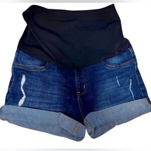 Just Black Maternity Denim Shorts Size 30 Full Panel Dark Wash Cuffed